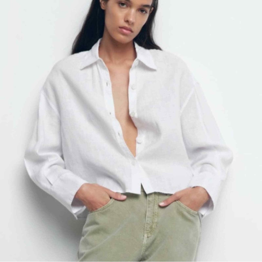 Zara oversized cropped linen over shirt